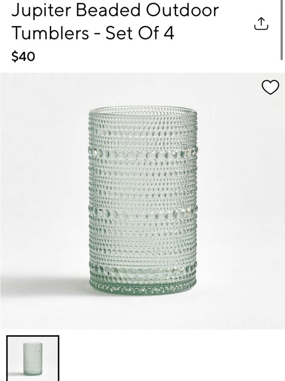 Pottery Barn Jupiter Beaded Tumbler - Pale Green